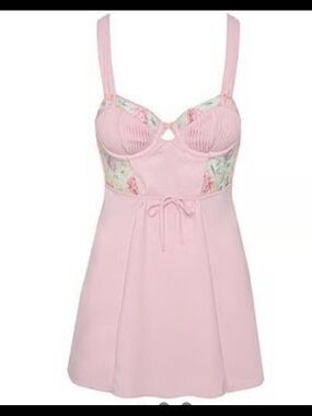 For Love And Lemons Pink Floral-Panel Slip